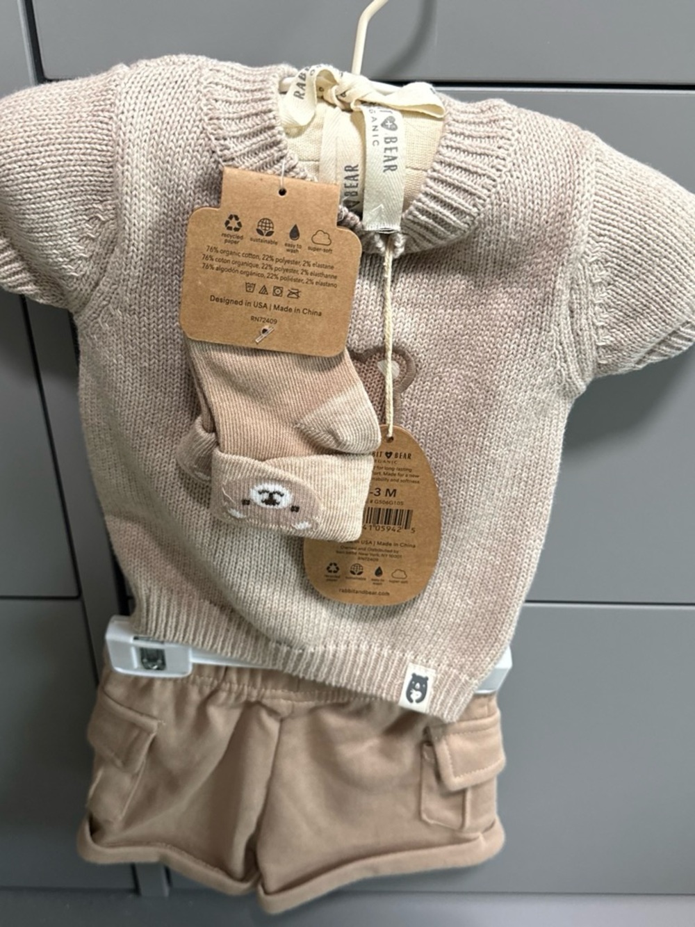 Rabbit + Bear Beige organic Sweater & Shorts Set